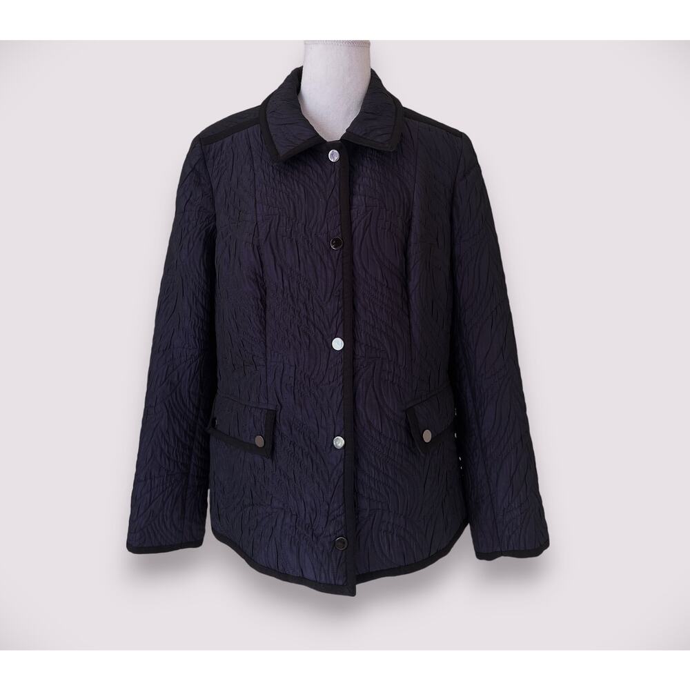 Doncaster Collection Purple Quilted Lightweight Jacket Black Trim - Size 12